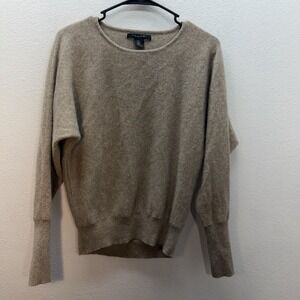 Tahari 85% Cashmere Sweater Metallic Gold Scoop Neck Knit Quiet Luxury Holiday